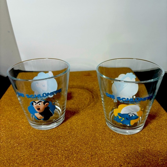 Die Schlumpfe Glasses Peyo Set of 2 German Smurf Gargamel 3.5” Glasses Cartoon - Picture 1 of 6